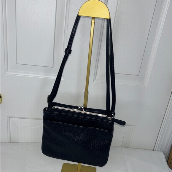 Nine West Black Two Way Bag Silver Kisslock and Leopard Print Interior GUC - Picture 8 of 15